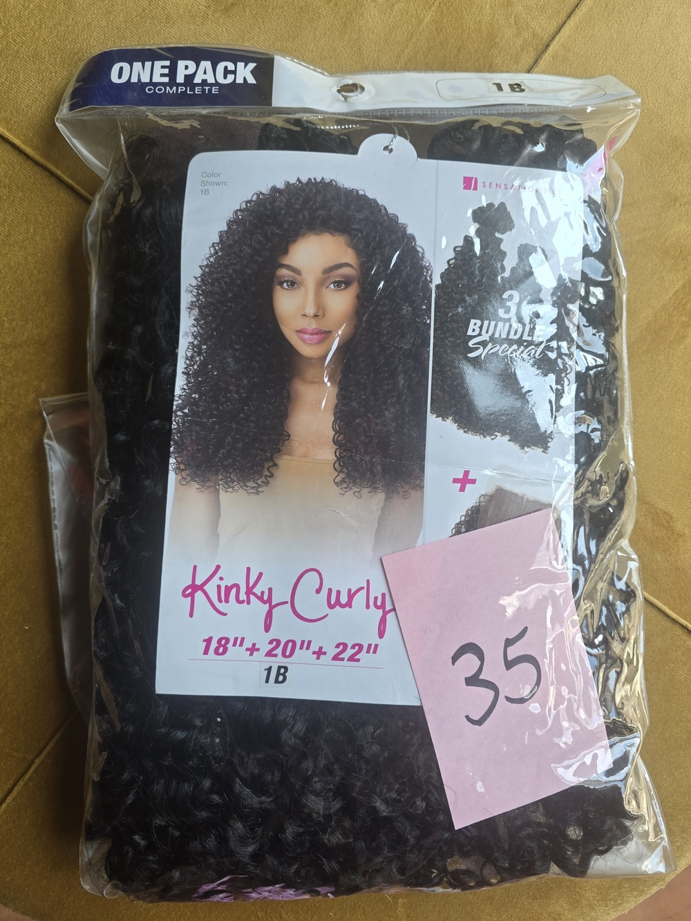 NWT Kinky Curly 1B Synthetic Hair Bundle - Black (18"/20"/22")